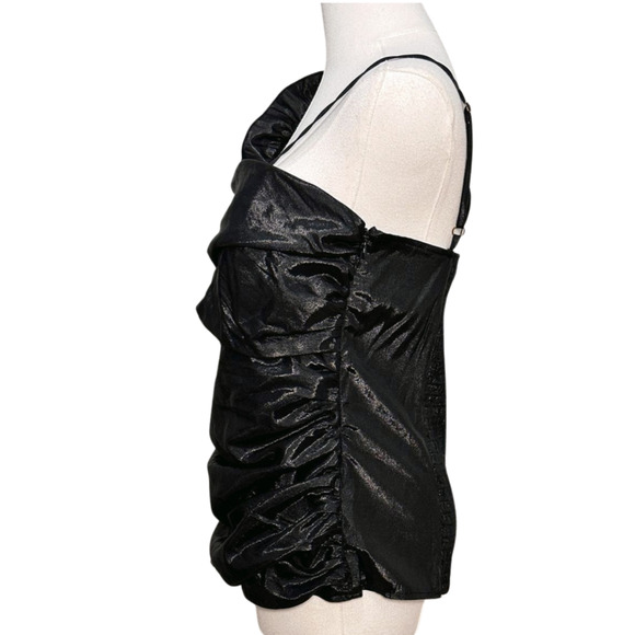Myth Black Taffeta Ruffled One Shoulder Smocked Padded Ruched Blouse Large - Picture 4 of 7